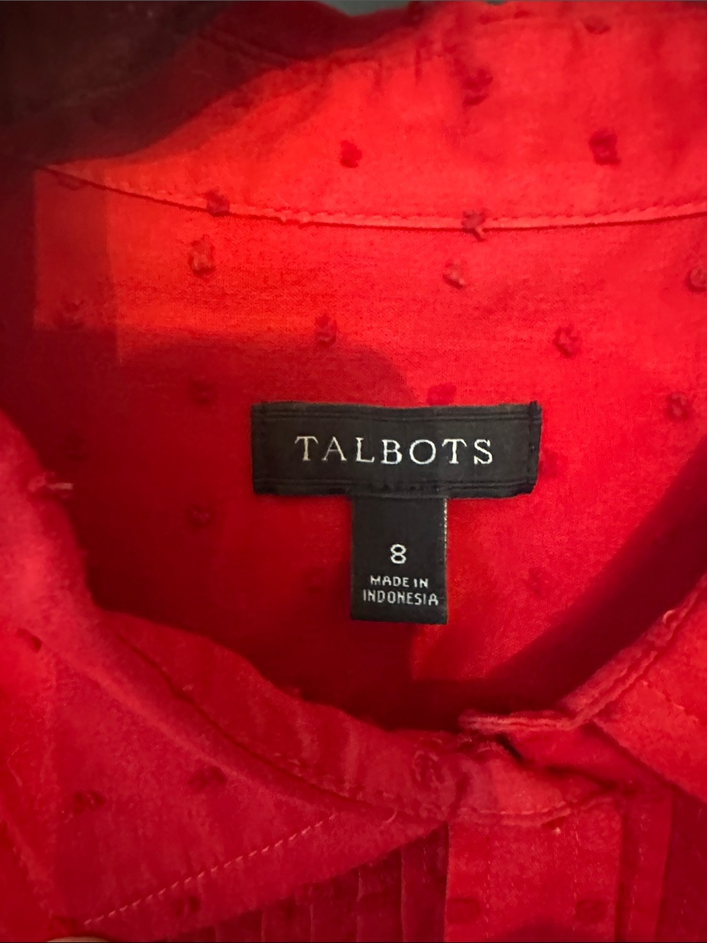 Talbots Red Pintuck Button-Front Blouse - Picture 2 of 3